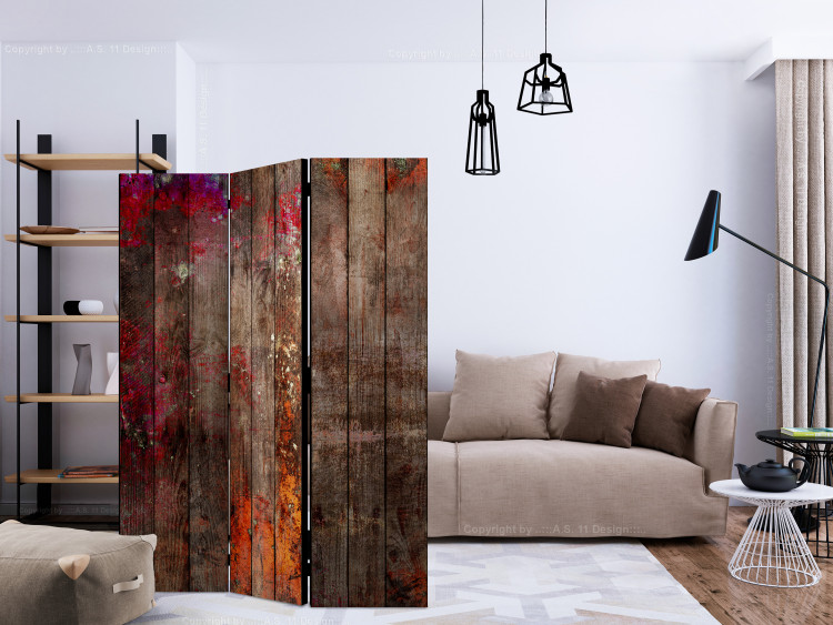 Room Divider Stained Wood (3-piece) - wooden texture in colorful spots 124289 additionalImage 4