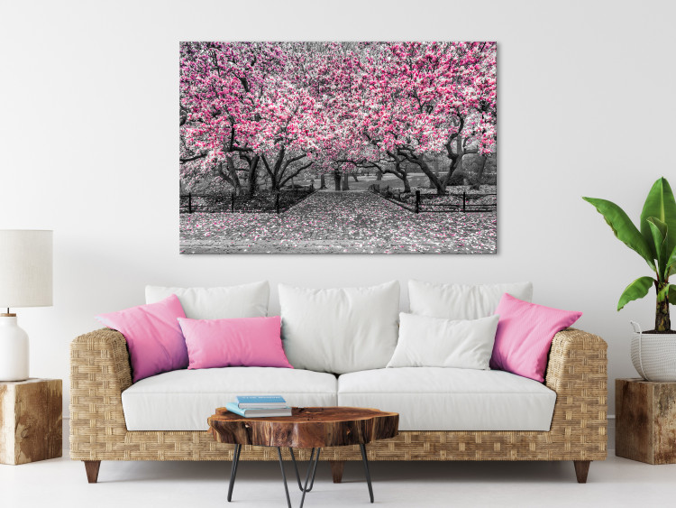 Canvas Art Print Magnolia Park (1-part) wide - pink flowers in a gray setting 128789 additionalImage 3