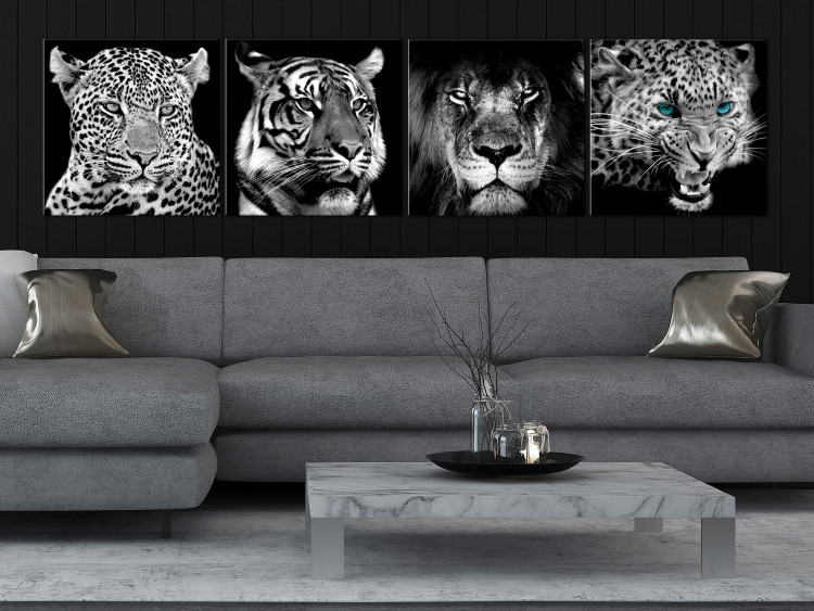 Canvas Big Cats (4-piece) - black and white lions in an oriental ambiance 129889 additionalImage 3