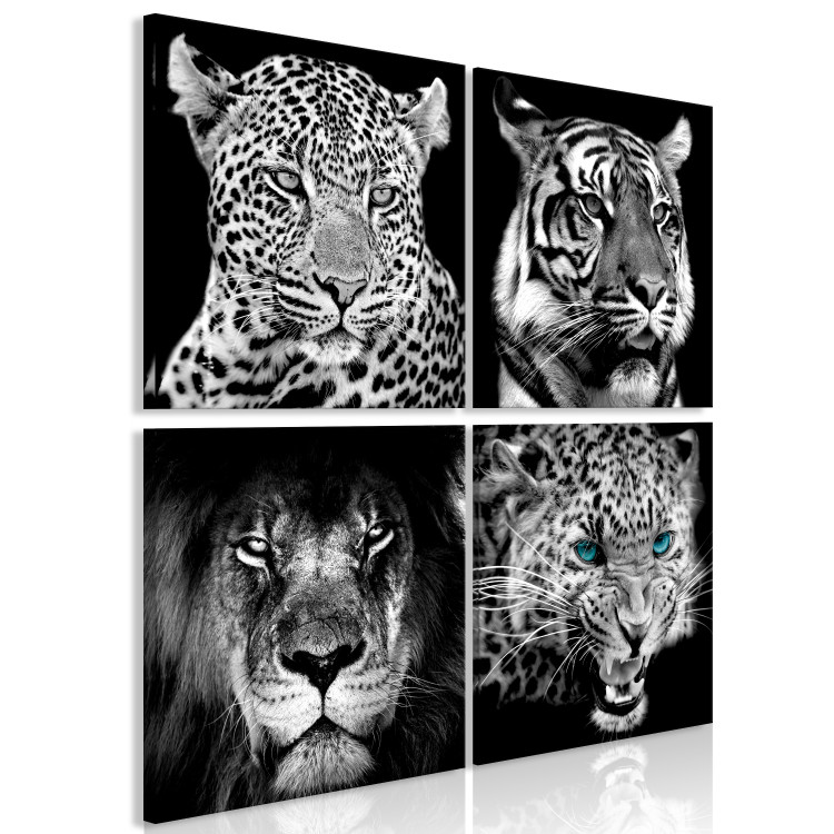 Canvas Big Cats (4-piece) - black and white lions in an oriental ambiance 129889 additionalImage 2