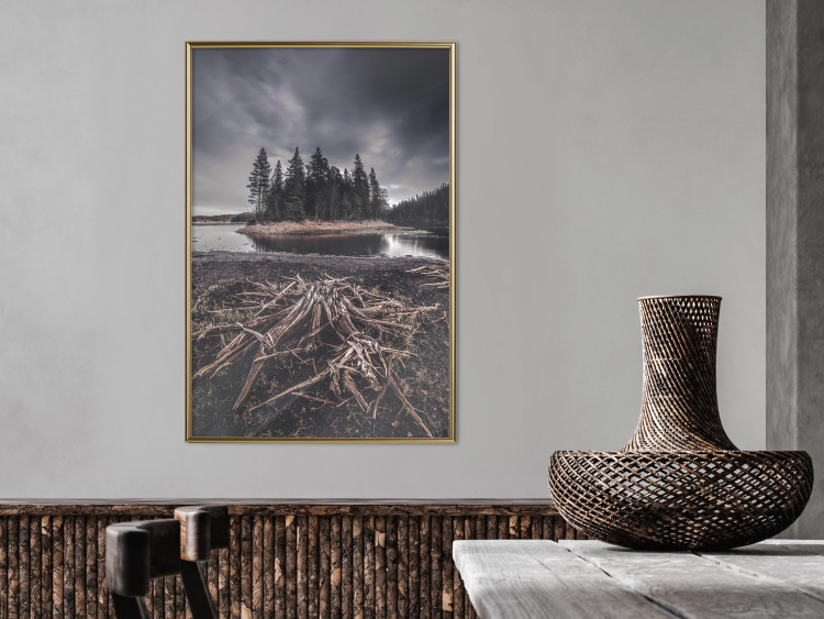 Wall Poster Wooded Island - dark forest landscape and a small lake against the sky 130389 additionalImage 7