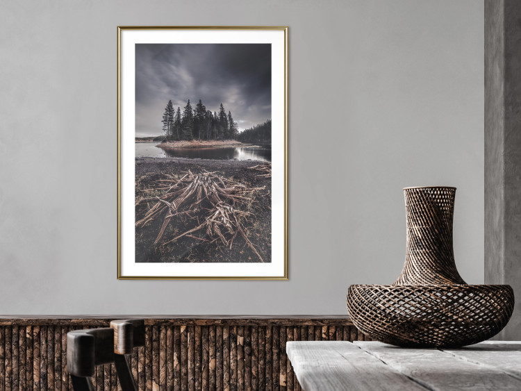 Wall Poster Wooded Island - dark forest landscape and a small lake against the sky 130389 additionalImage 13