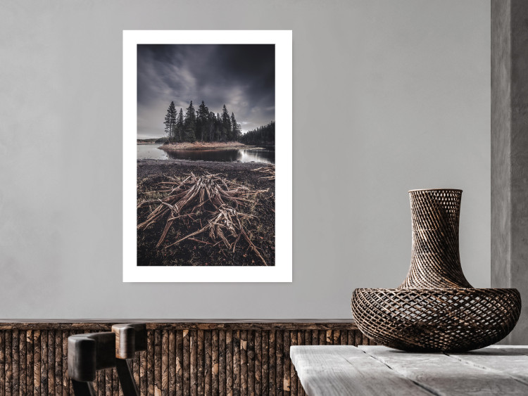 Wall Poster Wooded Island - dark forest landscape and a small lake against the sky 130389 additionalImage 3