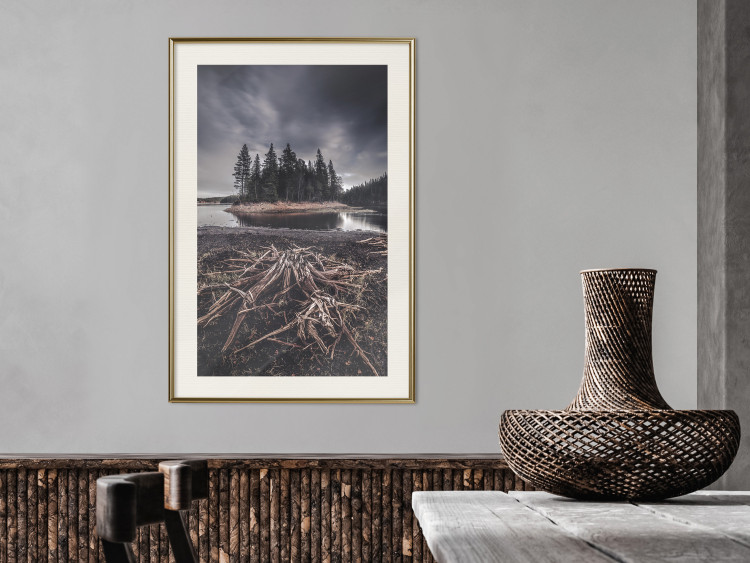 Wall Poster Wooded Island - dark forest landscape and a small lake against the sky 130389 additionalImage 22
