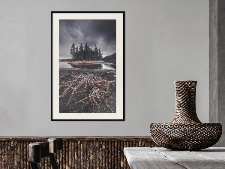 Wall Poster Wooded Island - dark forest landscape and a small lake against the sky 130389 additionalImage 24