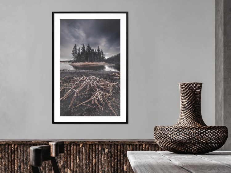 Wall Poster Wooded Island - dark forest landscape and a small lake against the sky 130389 additionalImage 23