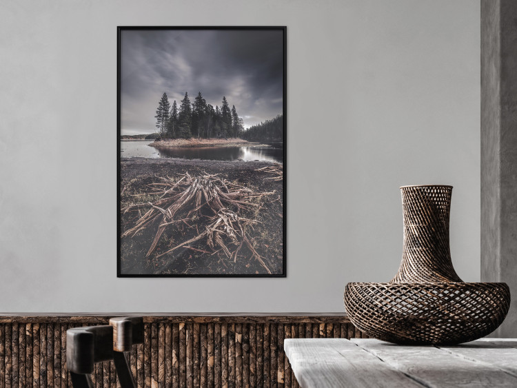 Wall Poster Wooded Island - dark forest landscape and a small lake against the sky 130389 additionalImage 6