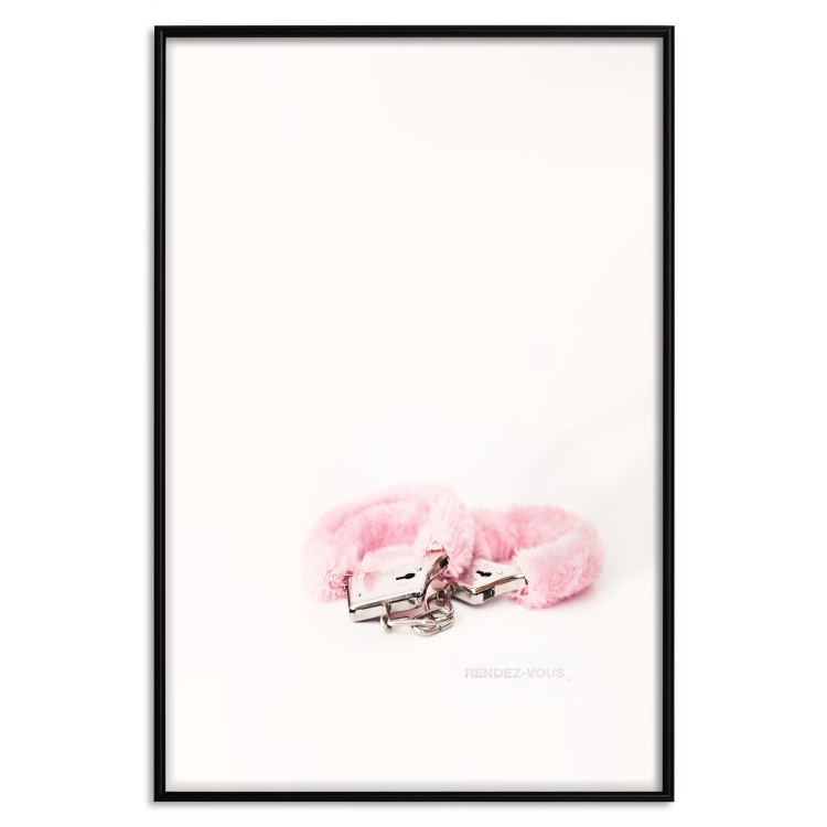 Wall Poster Rendezvous - handcuffs with pink fur on a uniform light background 131789 additionalImage 17
