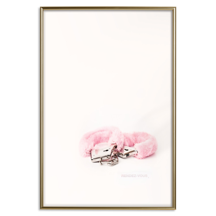 Wall Poster Rendezvous - handcuffs with pink fur on a uniform light background 131789 additionalImage 20