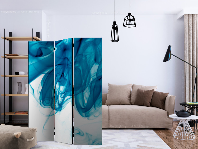 Folding Screen Blue Smoke (3-piece) - fluid blue fantasy on a white background 132589 additionalImage 4