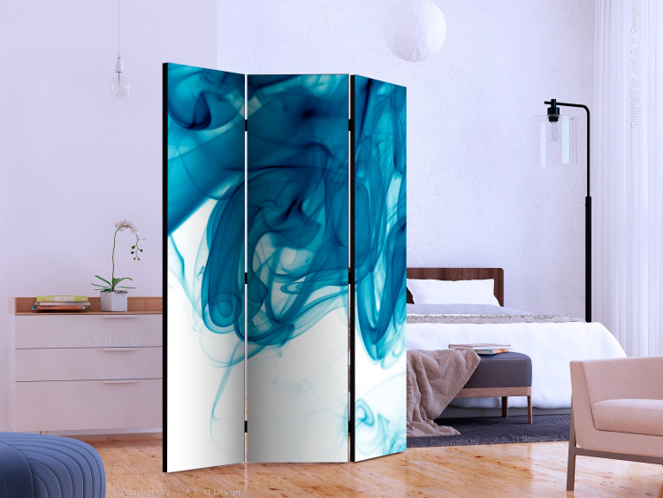 Folding Screen Blue Smoke (3-piece) - fluid blue fantasy on a white background 132589 additionalImage 2
