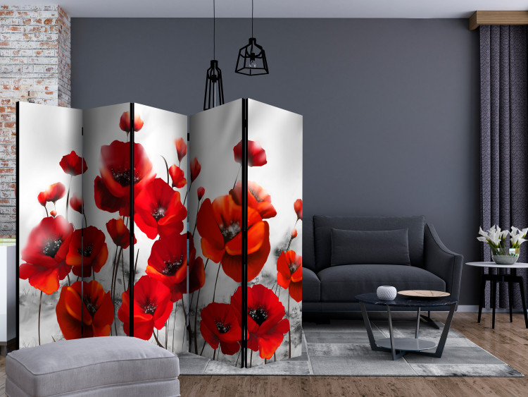 Room Divider Poppies in Moonlight II (5-piece) - red wildflowers and meadow 132689 additionalImage 4