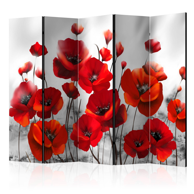Room Divider Poppies in Moonlight II (5-piece) - red wildflowers and meadow 132689