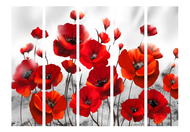 Room Divider Poppies in Moonlight II (5-piece) - red wildflowers and meadow 132689 additionalImage 3
