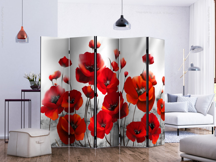 Room Divider Poppies in Moonlight II (5-piece) - red wildflowers and meadow 132689 additionalImage 2