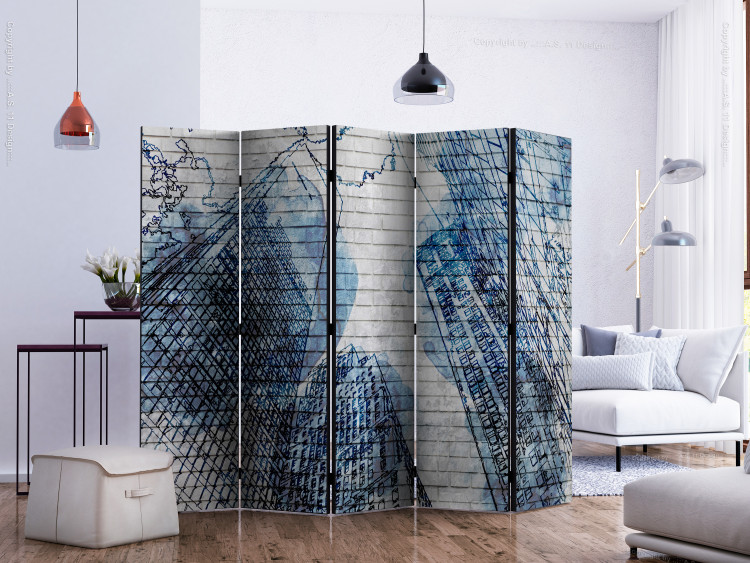 Folding Screen Ink New York II (5-piece) - architecture in abstraction 132989 additionalImage 2