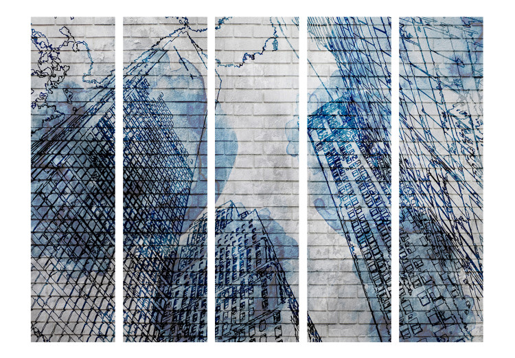 Folding Screen Ink New York II (5-piece) - architecture in abstraction 132989 additionalImage 3