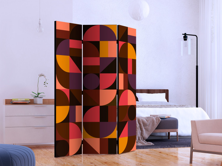 Room Divider Screen Geometric Mosaic (Red) (3-piece) - bold shapes 133189 additionalImage 2