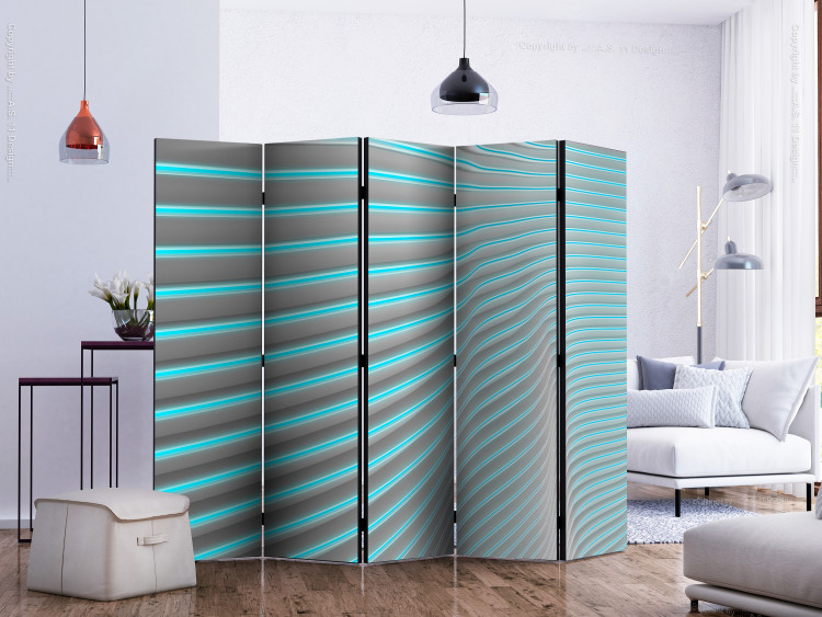 Room Divider Screen Neon Blue II - abstract blue stripes in space 133689 additionalImage 2