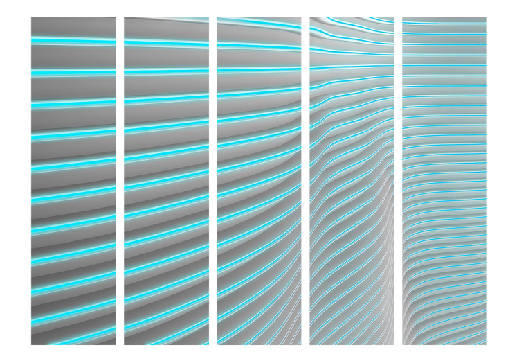 Room Divider Screen Neon Blue II - abstract blue stripes in space 133689 additionalImage 3