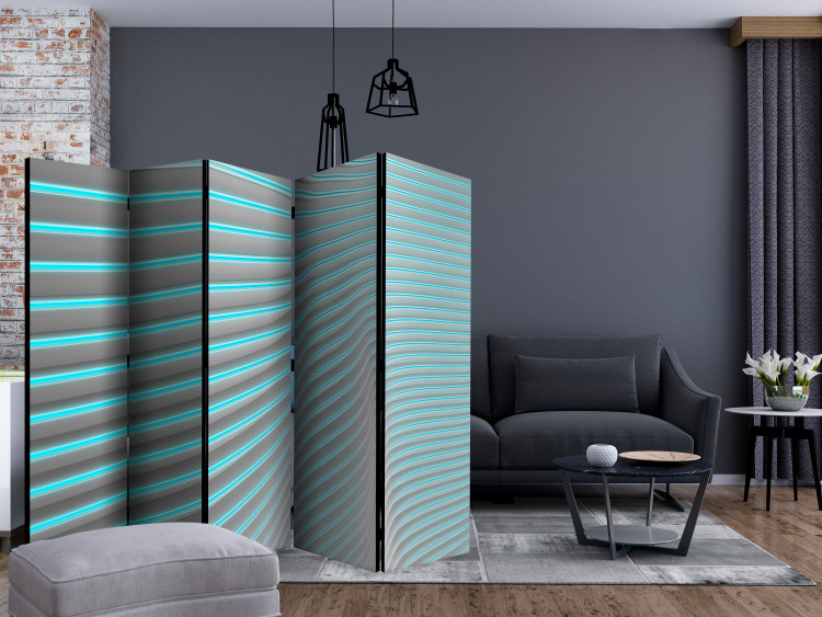 Room Divider Screen Neon Blue II - abstract blue stripes in space 133689 additionalImage 4