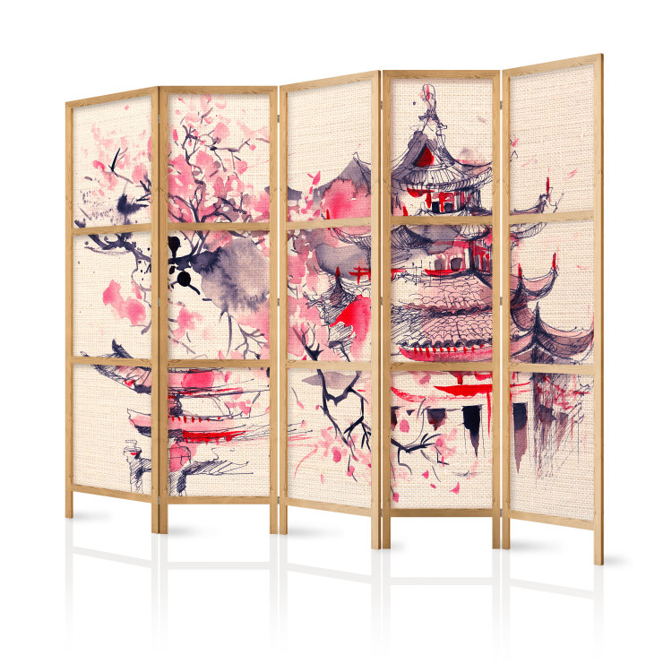 Room Divider Screen Shogun's House II (5-piece) - oriental composition with architecture 134289 additionalImage 5