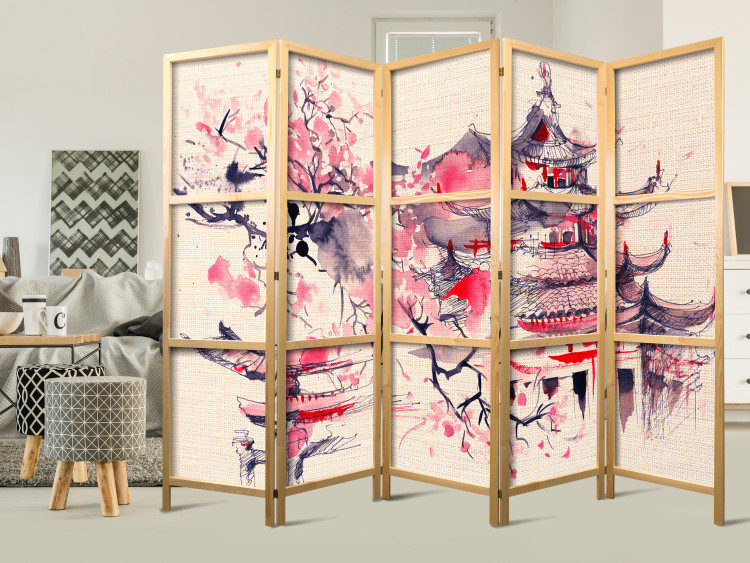 Room Divider Screen Shogun's House II (5-piece) - oriental composition with architecture 134289 additionalImage 6