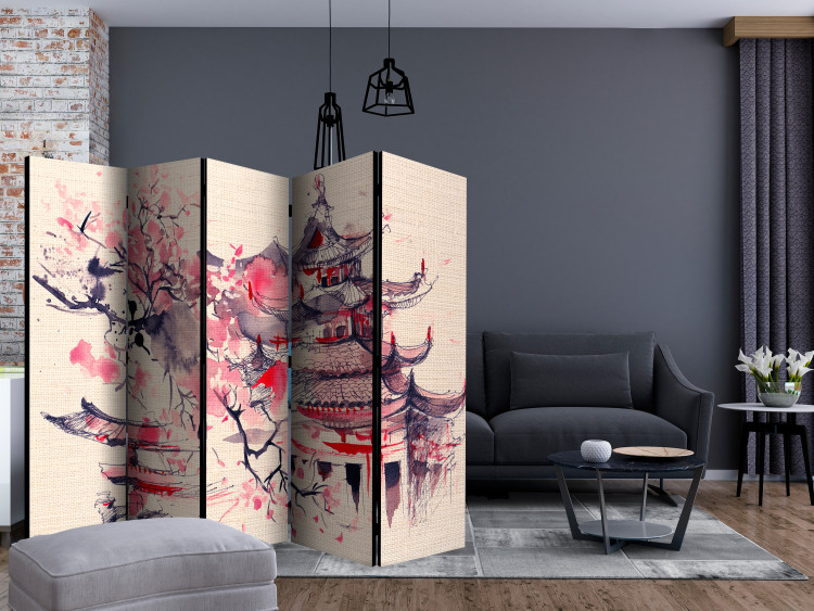 Room Divider Screen Shogun's House II (5-piece) - oriental composition with architecture 134289 additionalImage 4