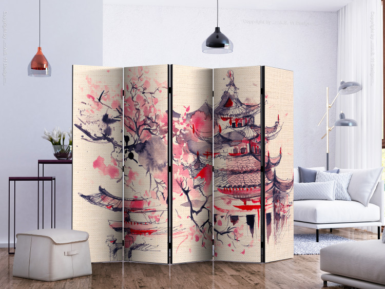 Room Divider Screen Shogun's House II (5-piece) - oriental composition with architecture 134289 additionalImage 2