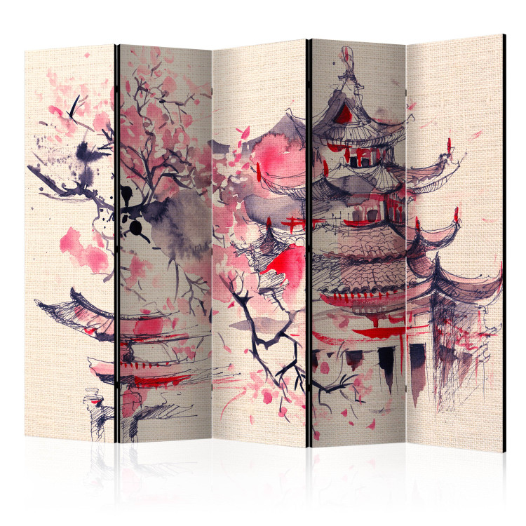 Room Divider Screen Shogun's House II (5-piece) - oriental composition with architecture 134289