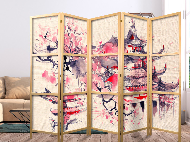 Room Divider Screen Shogun's House II (5-piece) - oriental composition with architecture 134289 additionalImage 8