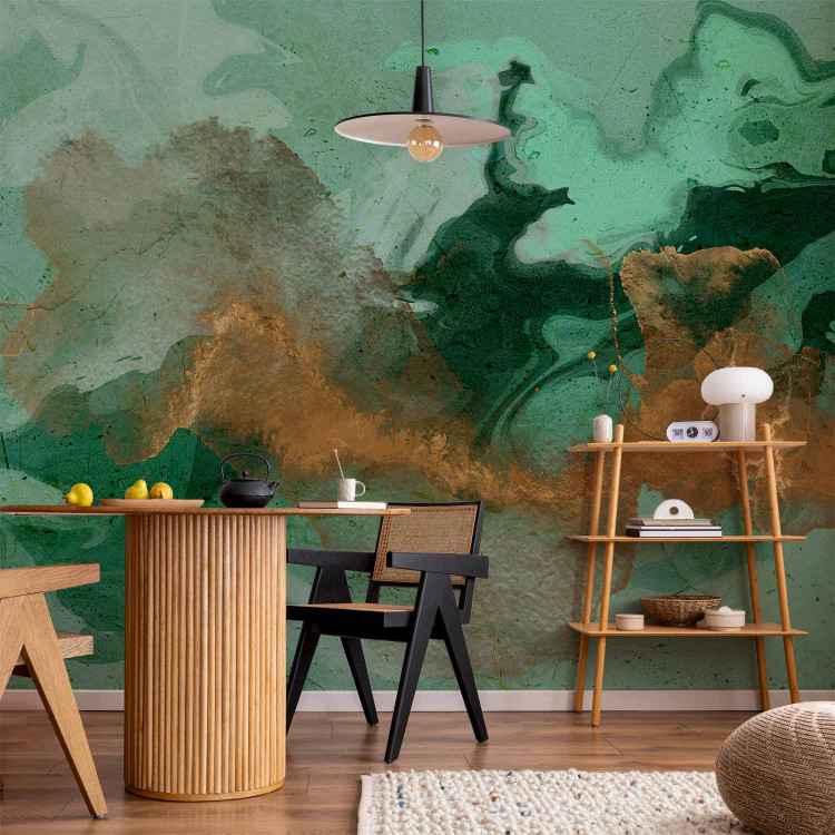 Wall Mural Emerald array - Abstraction with streaks in dark green and bronze 135489 additionalImage 6