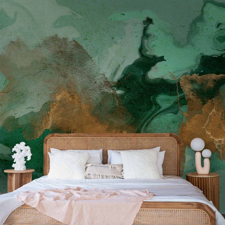 Wall Mural Emerald array - Abstraction with streaks in dark green and bronze 135489 additionalImage 2