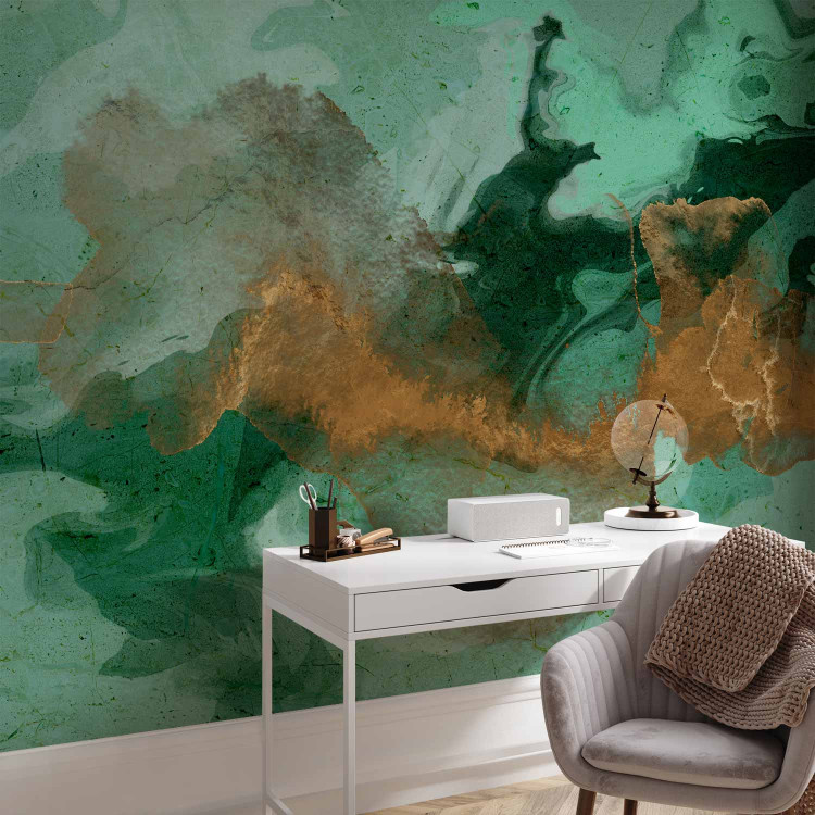 Wall Mural Emerald array - Abstraction with streaks in dark green and bronze 135489 additionalImage 4