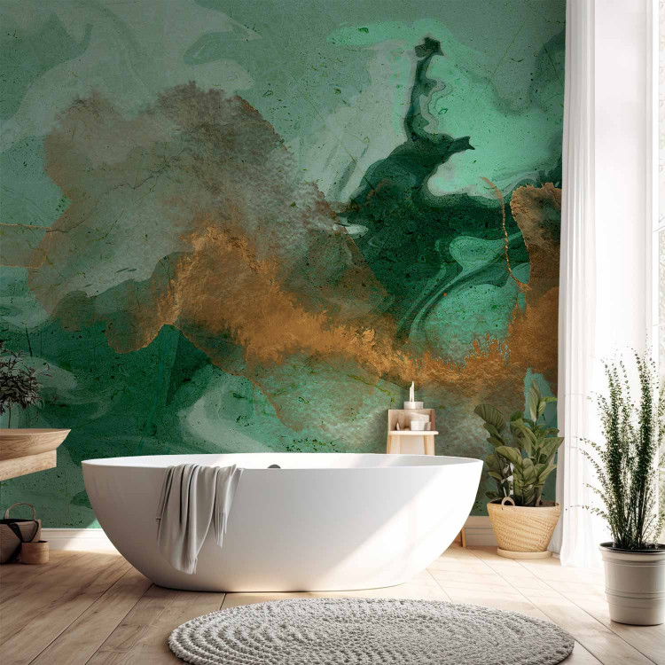 Wall Mural Emerald array - Abstraction with streaks in dark green and bronze 135489 additionalImage 8