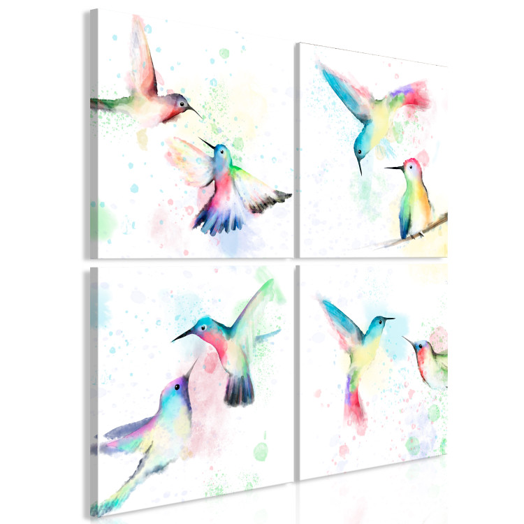 Canvas Art Print Pastel Joy (4-piece) - colorful frames with spring birds 138289 additionalImage 2