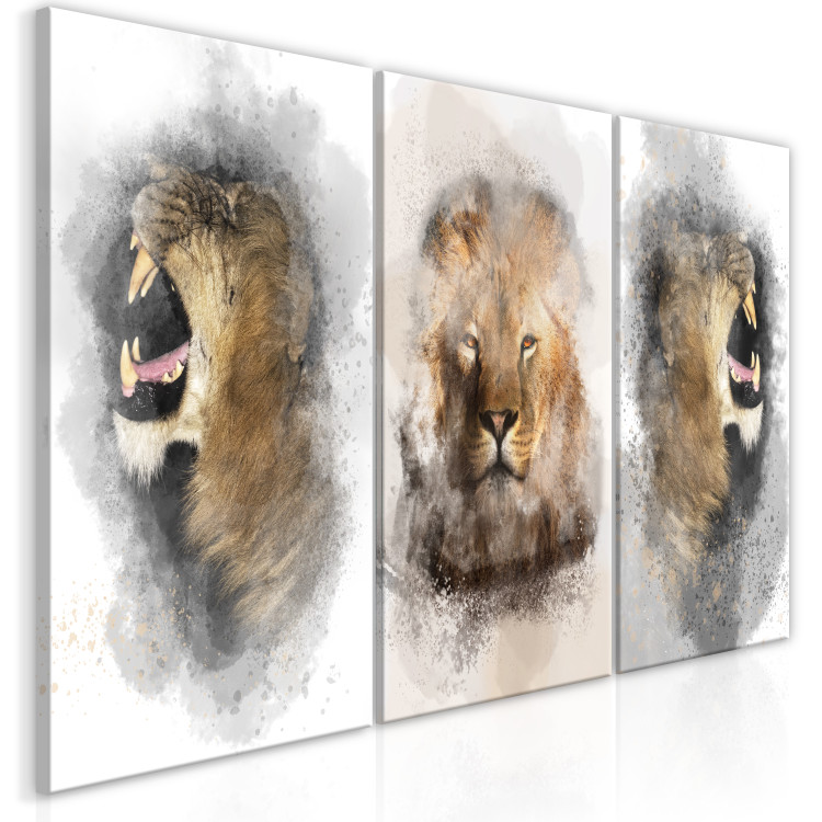 Canvas Lion Portrait (3-piece) - wild cat from three different perspectives 138689 additionalImage 2
