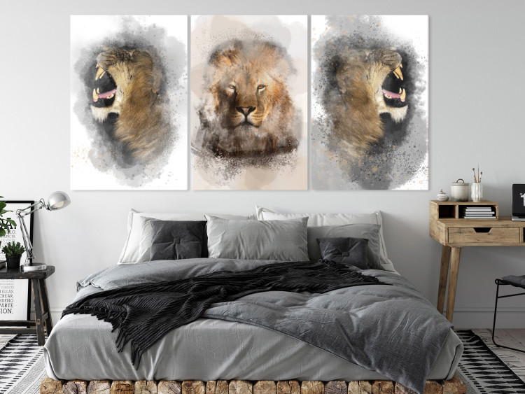 Canvas Lion Portrait (3-piece) - wild cat from three different perspectives 138689 additionalImage 3