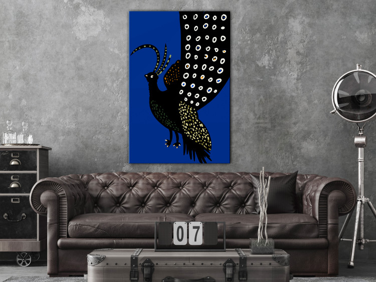 Canvas Oriental Peacock (1-piece) Vertical - black bird on navy background 142489 additionalImage 3