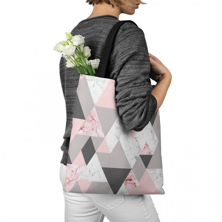 Shopping Bag Powdery triangles - geometric, minimalist motif in shades of pink 147489 additionalImage 3