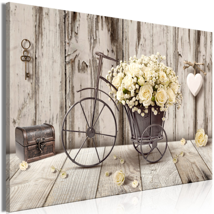 Canvas Art Print Secret Bouquet (1-piece) Wide - bicycle and flowers in vintage style 149289 additionalImage 2