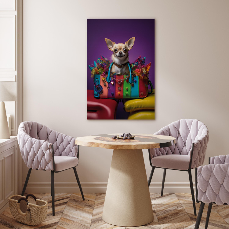 Canvas Art Print AI Chihuahua Dog - Tiny Animal in a Colorful Bag - Vertical 150189 additionalImage 9