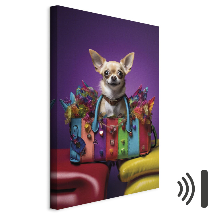 Canvas Art Print AI Chihuahua Dog - Tiny Animal in a Colorful Bag - Vertical 150189 additionalImage 8