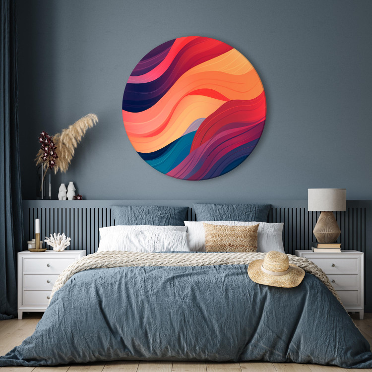 Round Canvas Colorful Waves and Lines - Multicolored Abstract Composition 151589 additionalImage 2