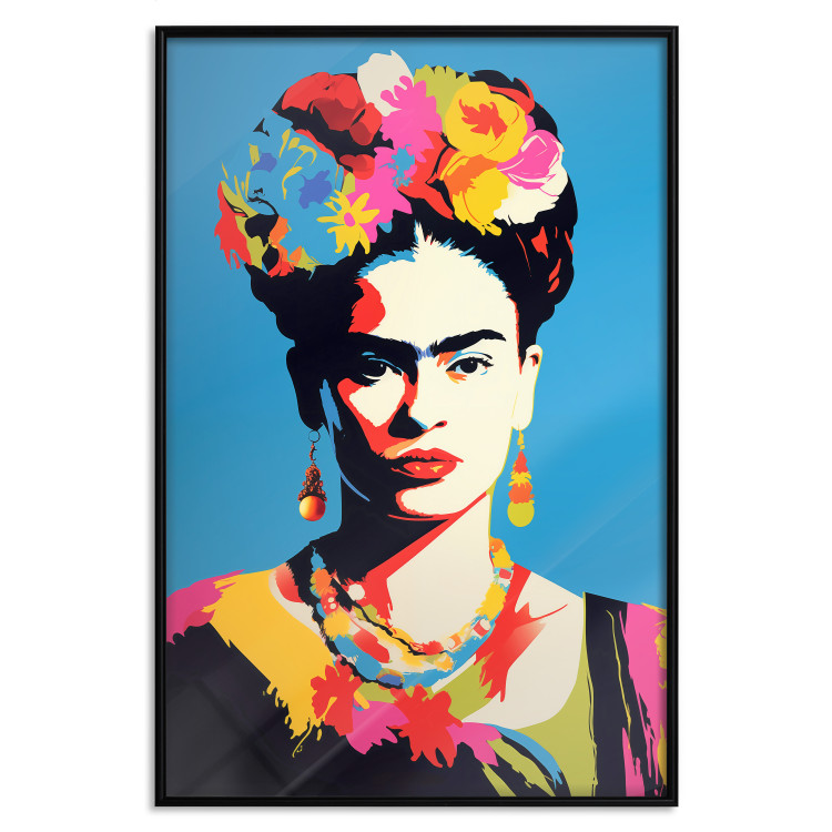 Poster Blue Portrait - Frida Kahlo With Flowers in Her Hair in Pop-Art Style 152189 additionalImage 13