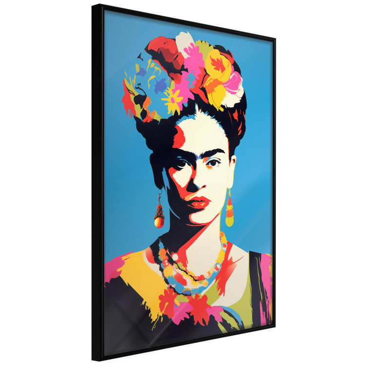 Poster Blue Portrait - Frida Kahlo With Flowers in Her Hair in Pop-Art Style 152189 additionalImage 5