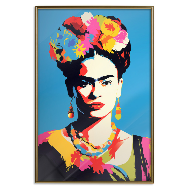 Poster Blue Portrait - Frida Kahlo With Flowers in Her Hair in Pop-Art Style 152189 additionalImage 15