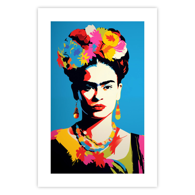 Poster Blue Portrait - Frida Kahlo With Flowers in Her Hair in Pop-Art Style 152189 additionalImage 15