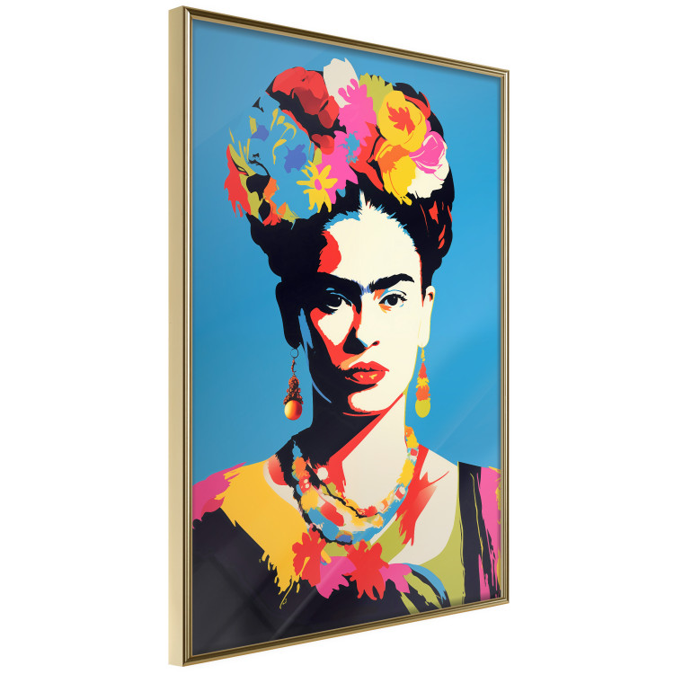 Poster Blue Portrait - Frida Kahlo With Flowers in Her Hair in Pop-Art Style 152189 additionalImage 7