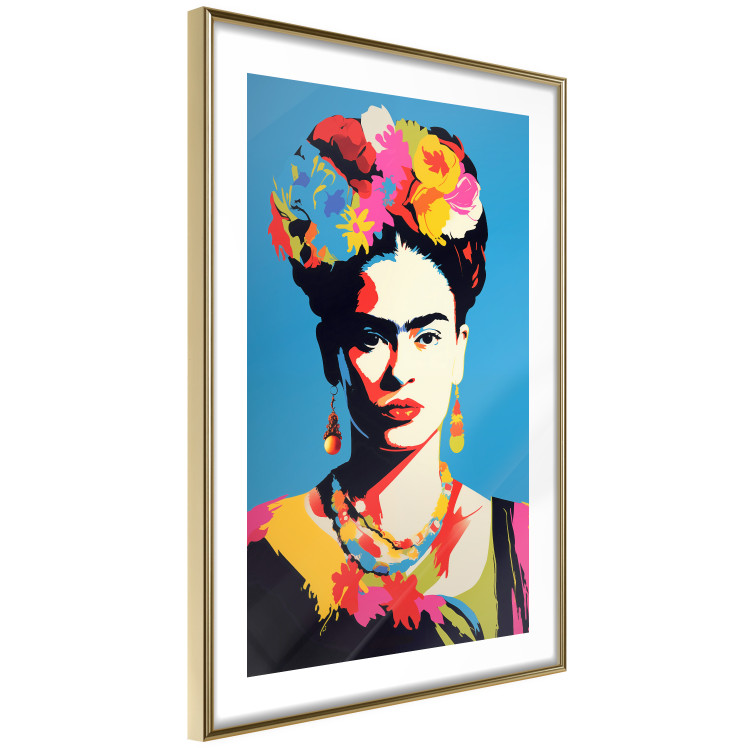 Poster Blue Portrait - Frida Kahlo With Flowers in Her Hair in Pop-Art Style 152189 additionalImage 6